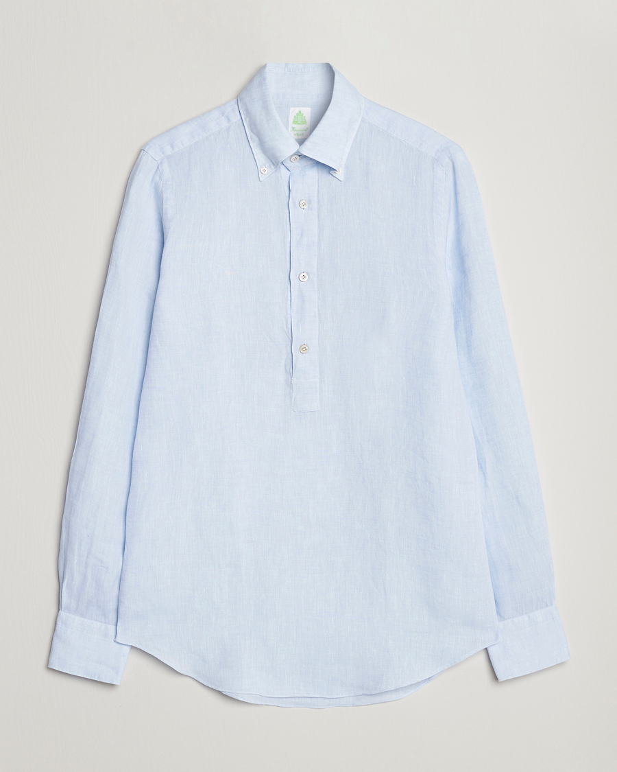 Homme | Chemises | Finamore Napoli | Miami Linen Popover Shirt Light Blue