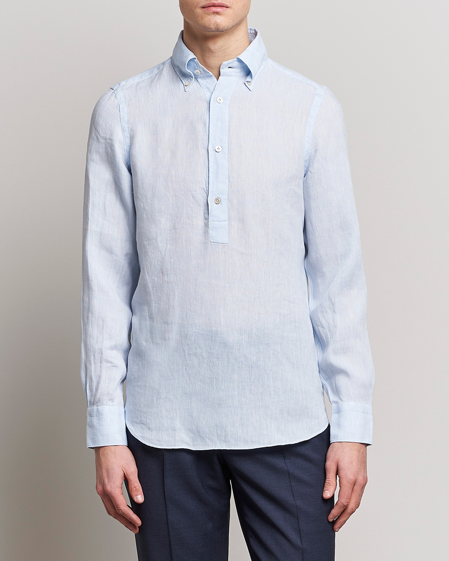 Homme | Chemises | Finamore Napoli | Miami Linen Popover Shirt Light Blue