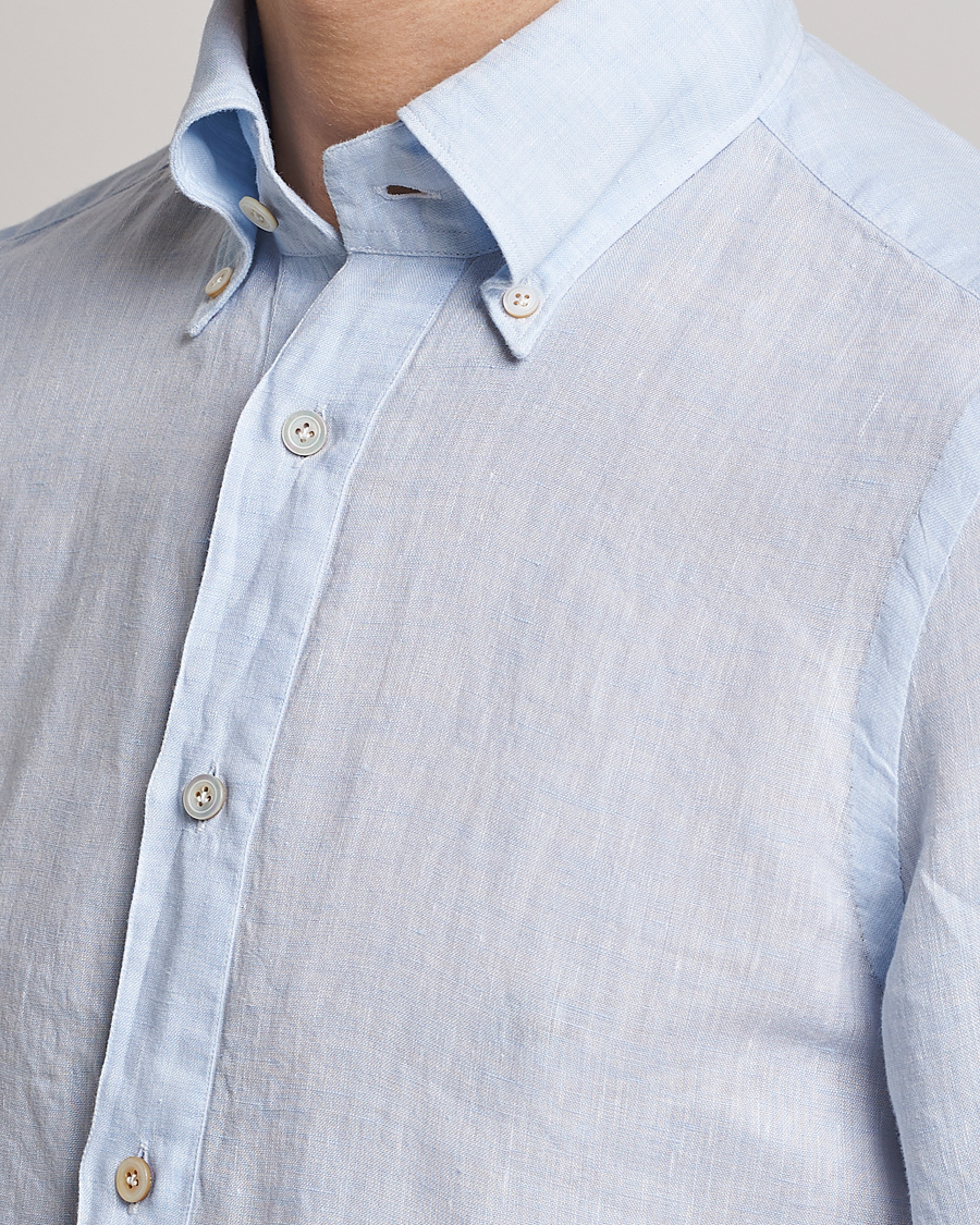 Homme | Chemises | Finamore Napoli | Miami Linen Popover Shirt Light Blue