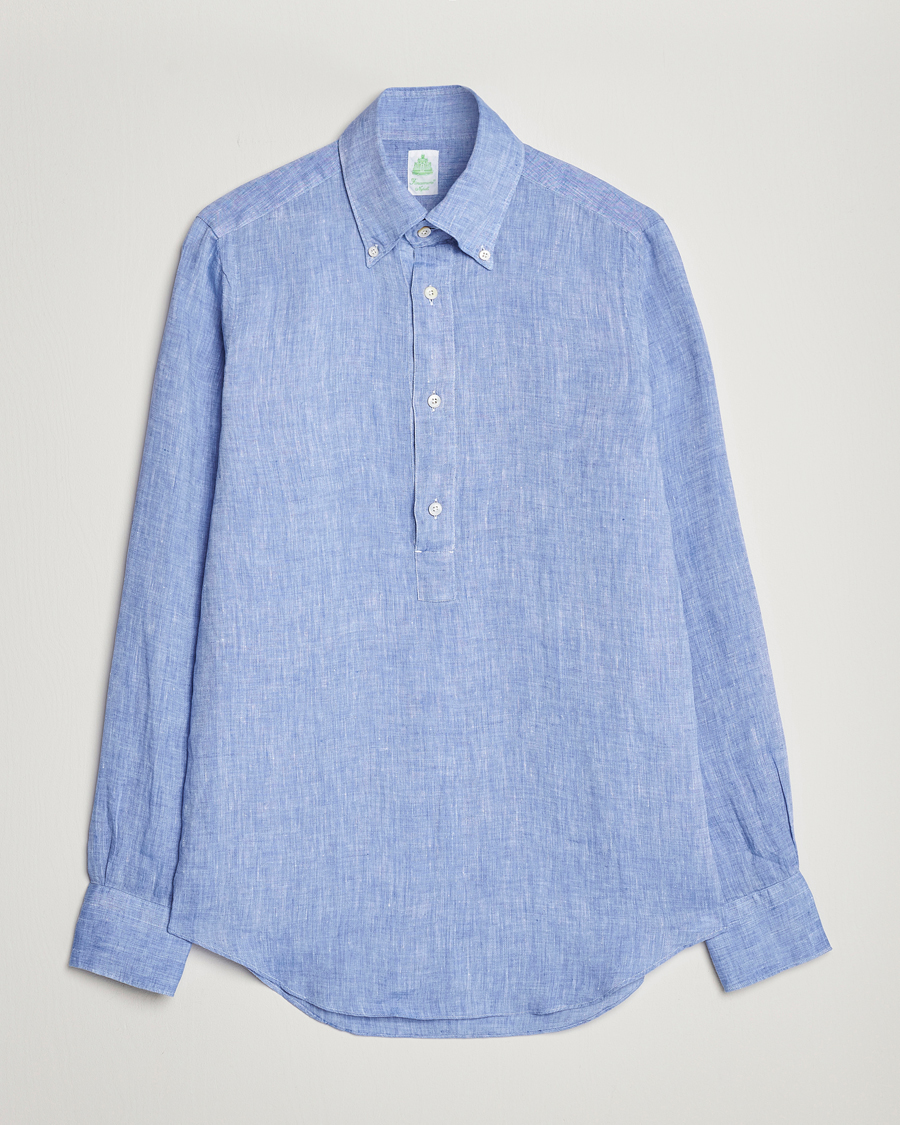Homme | Chemises | Finamore Napoli | Miami Linen Popover Shirt Dark Blue