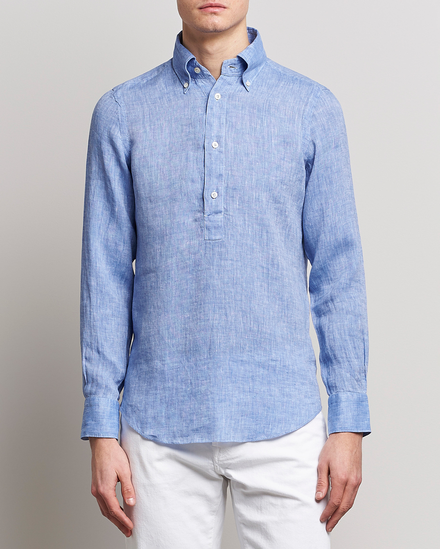 Homme | Chemises | Finamore Napoli | Miami Linen Popover Shirt Dark Blue
