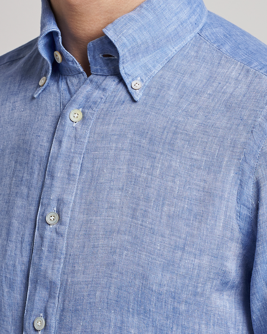 Homme | Chemises | Finamore Napoli | Miami Linen Popover Shirt Dark Blue