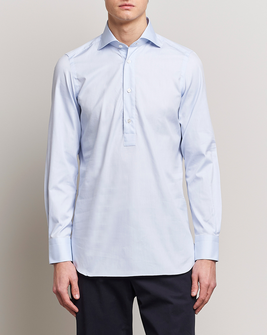 Homme | Chemises | Finamore Napoli | Tokyo Slim Oxford Popover Shirt Light Blue