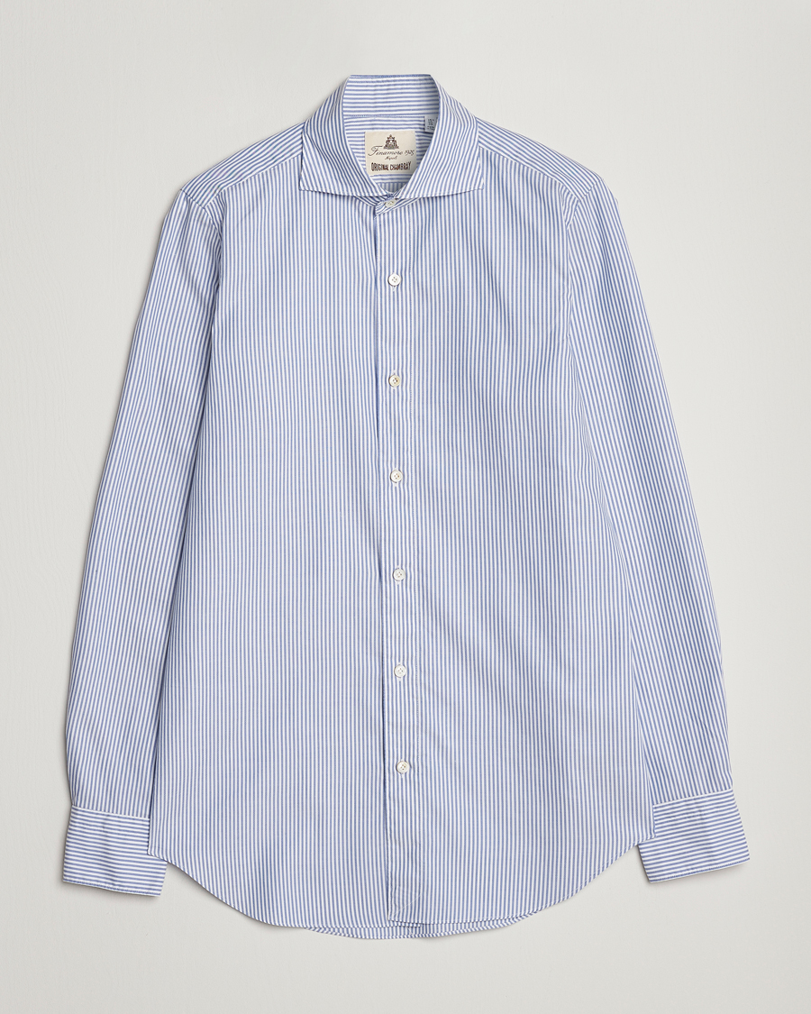 Homme | Chemises | Finamore Napoli | Tokyo Slim Chambray Shirt Light Blue Stripe