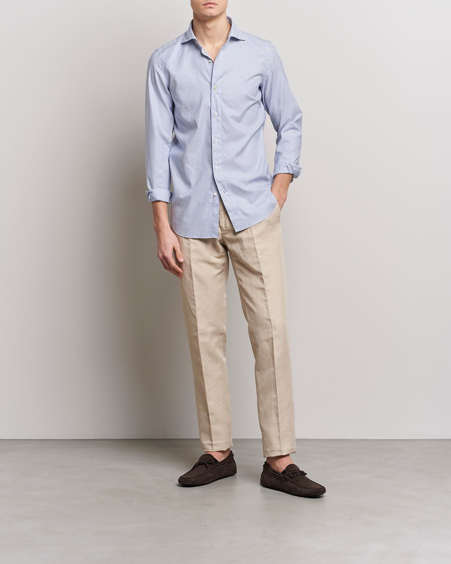 Homme | Chemises | Finamore Napoli | Tokyo Slim Chambray Shirt Light Blue Stripe