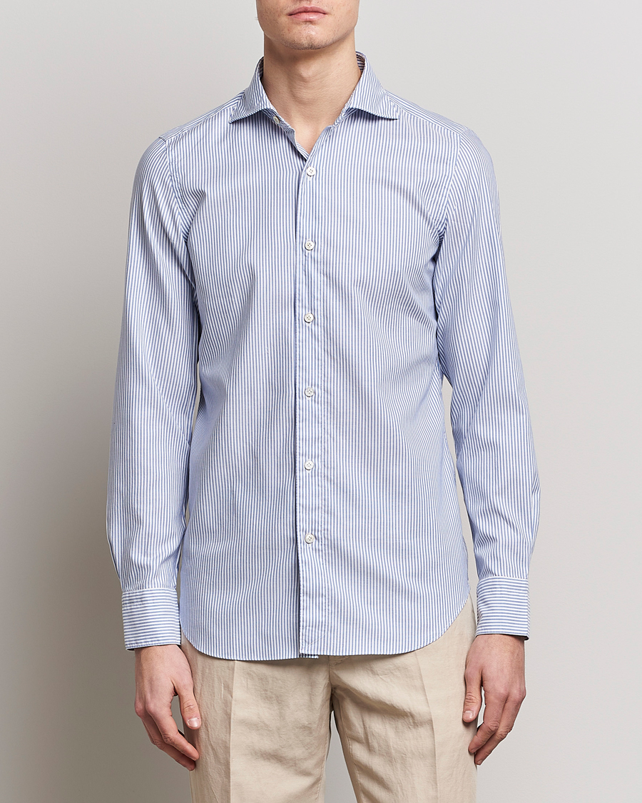 Homme | Chemises | Finamore Napoli | Tokyo Slim Chambray Shirt Light Blue Stripe