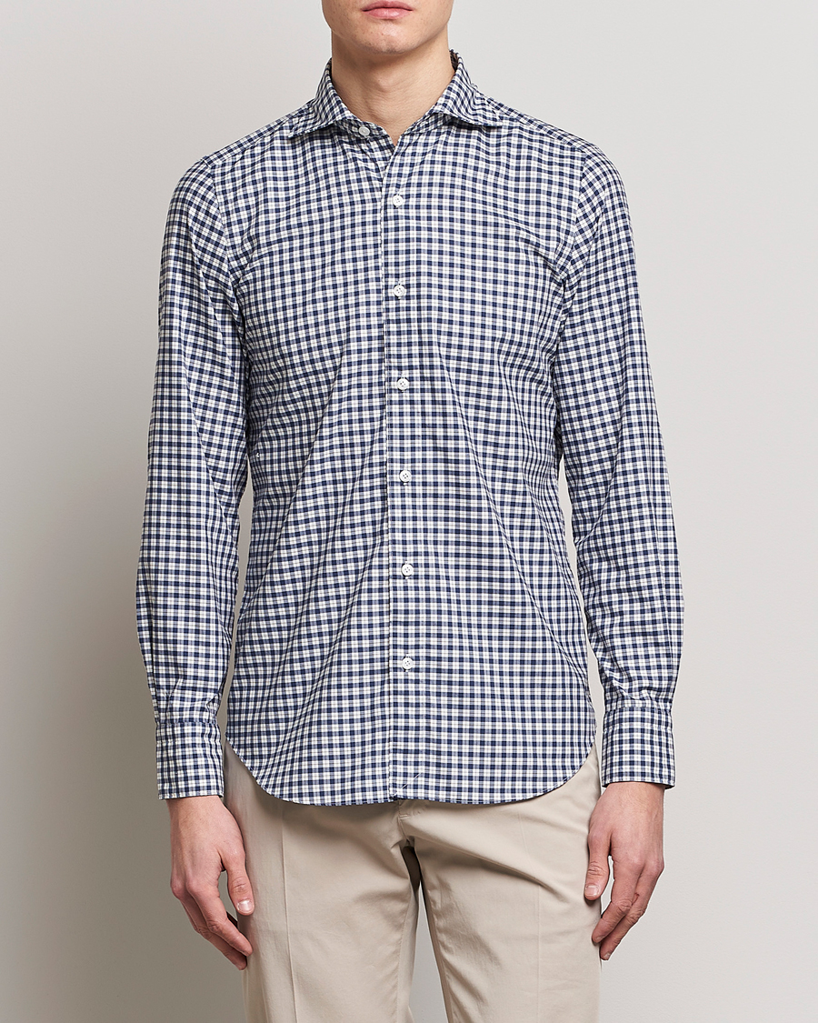 Homme | Chemises | Finamore Napoli | Tokyo Slim Sport Shirt Blue Check
