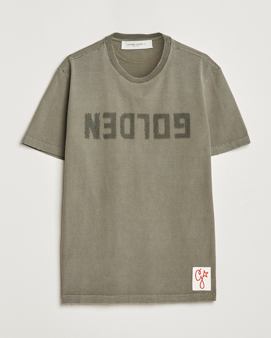 Homme | T-shirts | Golden Goose | Deluxe Brand Dyed Jersey Logo T-Shirt Dusty Olive