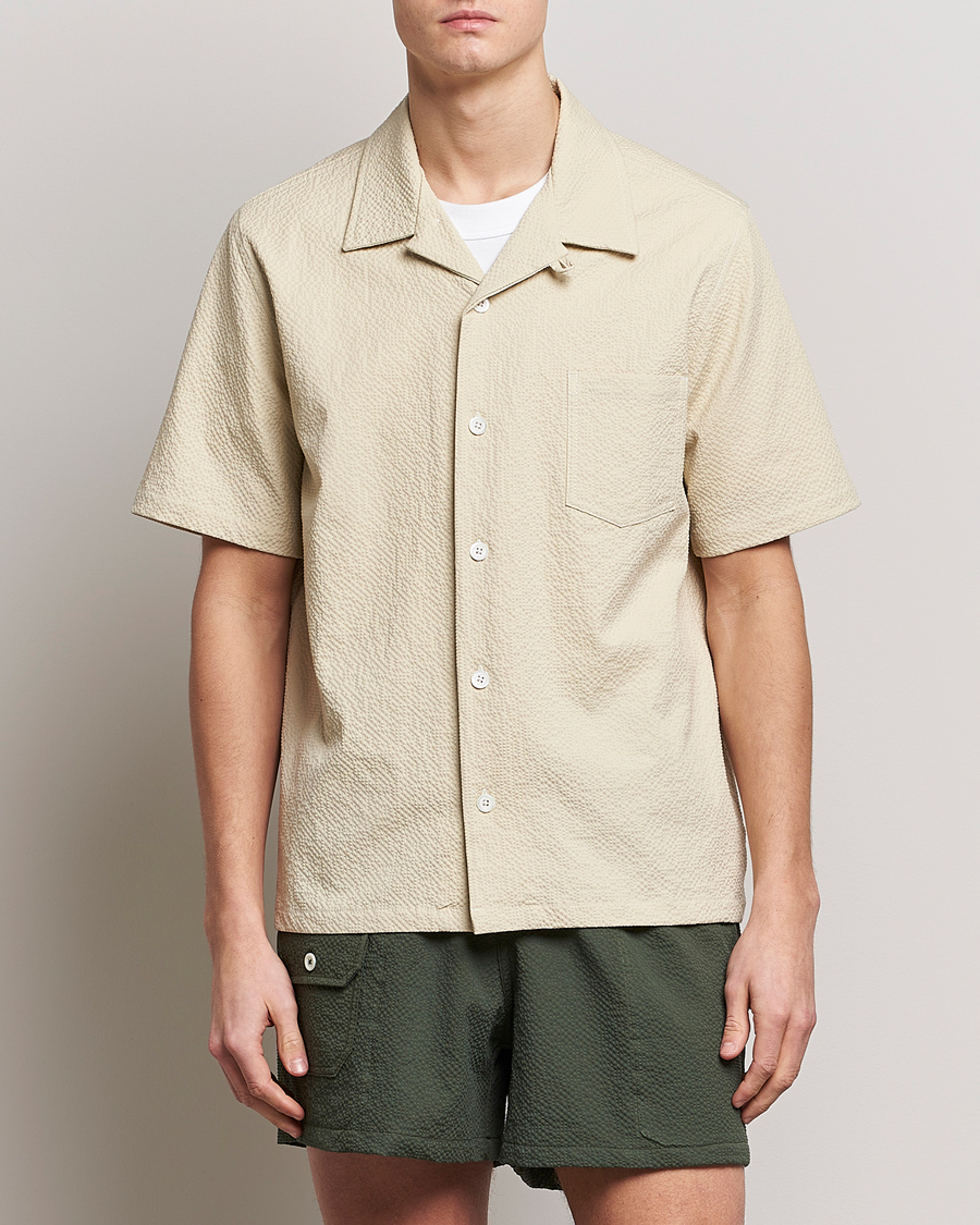 Homme | Chemises | Howlin' | Short Sleeve Cotton Seersucker Shirt Ecru
