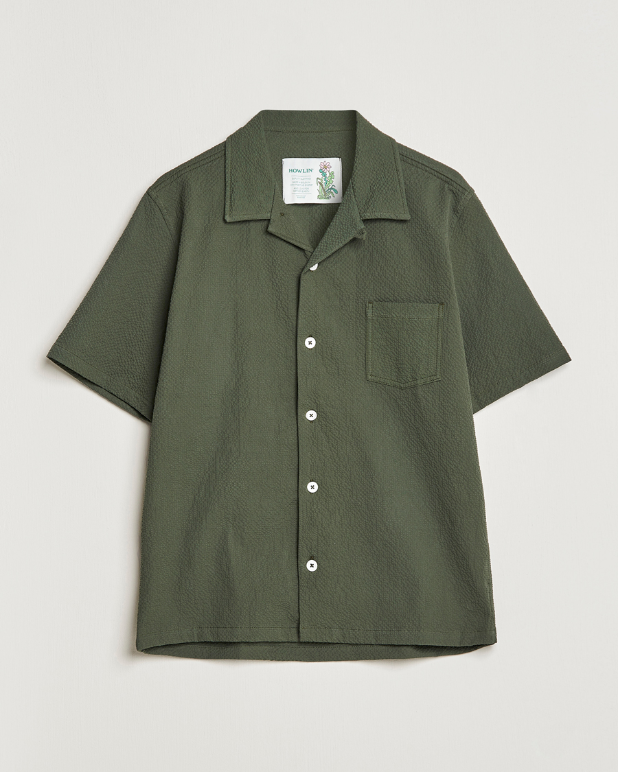 Homme | Chemises | Howlin' | Short Sleeve Cotton Seersucker Shirt Greenish