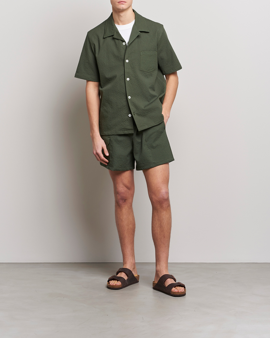 Homme | Chemises | Howlin' | Short Sleeve Cotton Seersucker Shirt Greenish