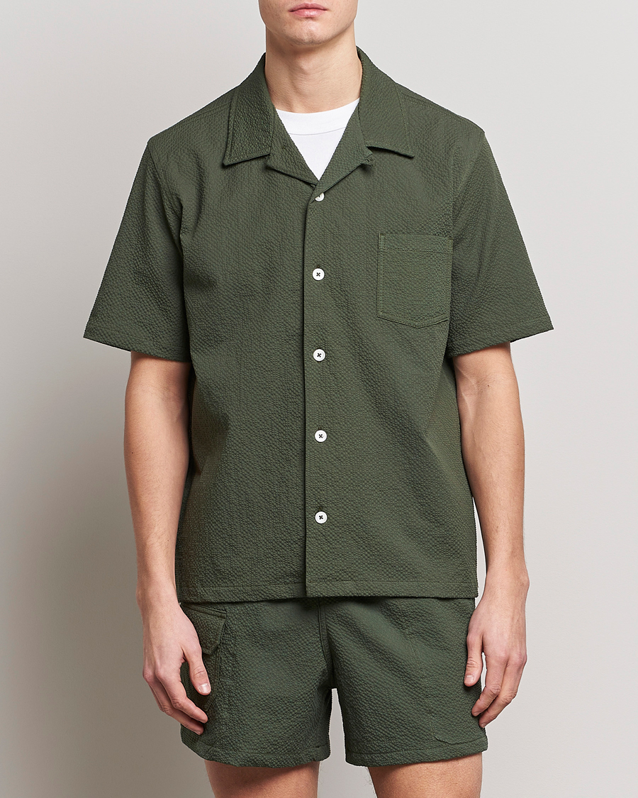 Homme | Chemises | Howlin' | Short Sleeve Cotton Seersucker Shirt Greenish