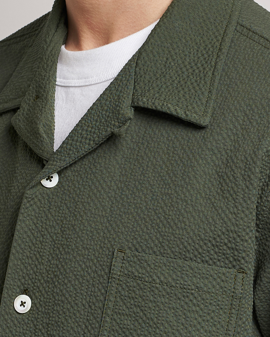 Homme | Chemises | Howlin' | Short Sleeve Cotton Seersucker Shirt Greenish