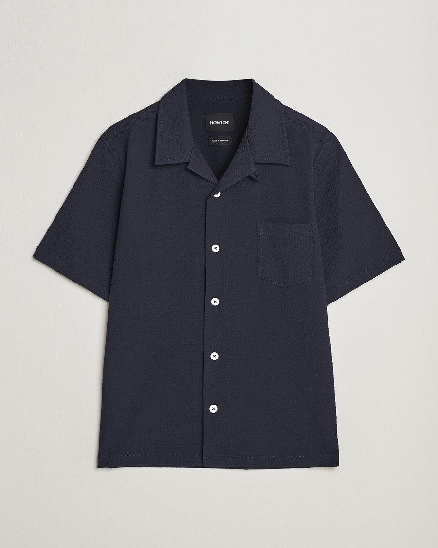 Homme | Chemises | Howlin' | Short Sleeve Cotton Seersucker Shirt Navy
