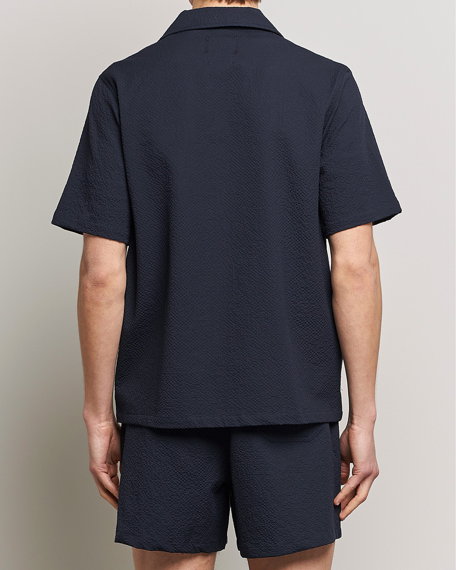 Homme | Chemises | Howlin' | Short Sleeve Cotton Seersucker Shirt Navy