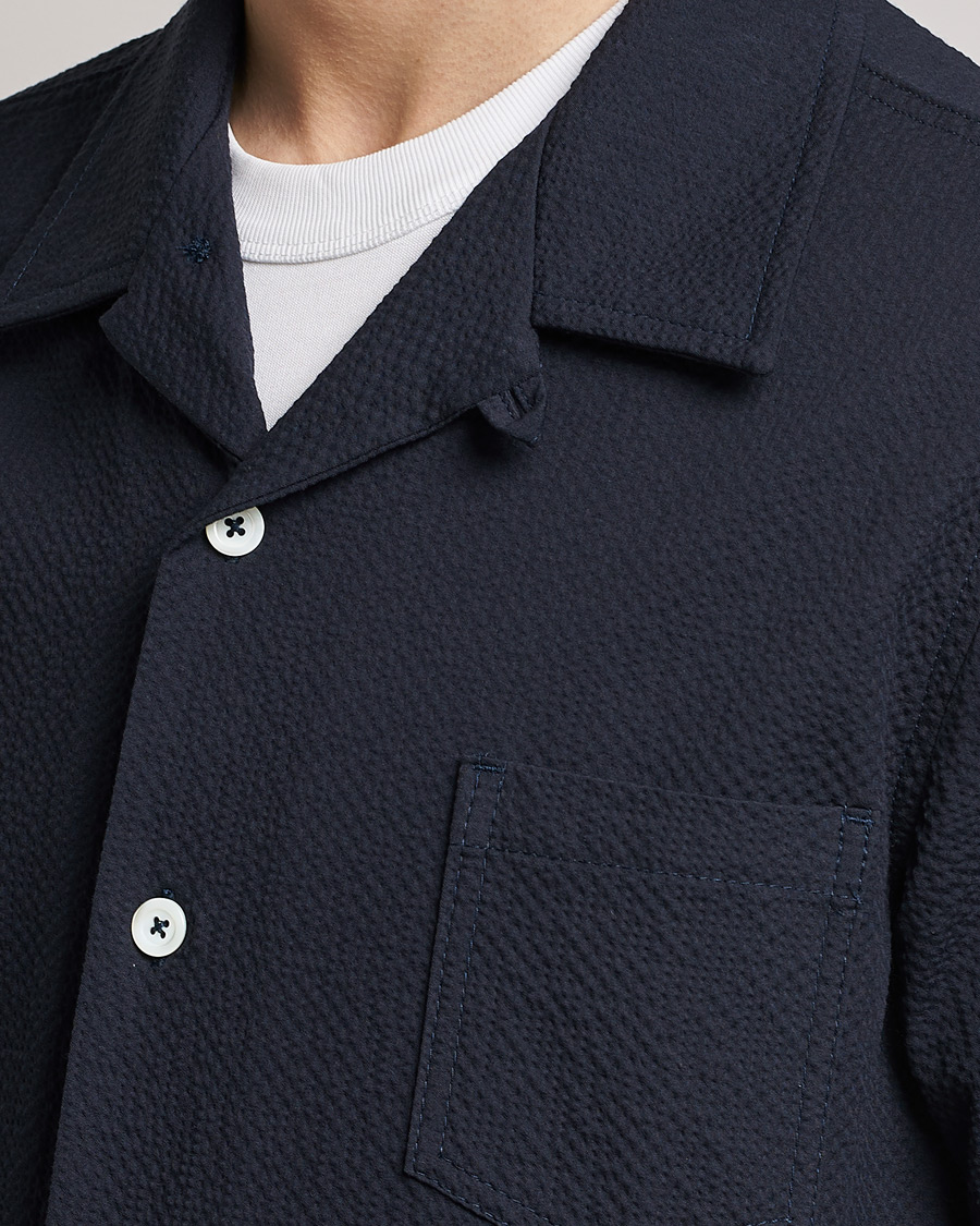 Homme | Chemises | Howlin' | Short Sleeve Cotton Seersucker Shirt Navy