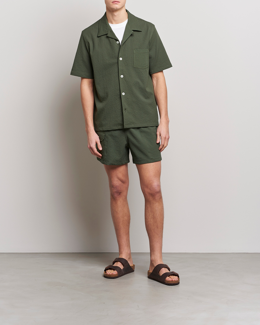 Homme | Shorts | Howlin' | Cotton Seersucker Shorts Greenish