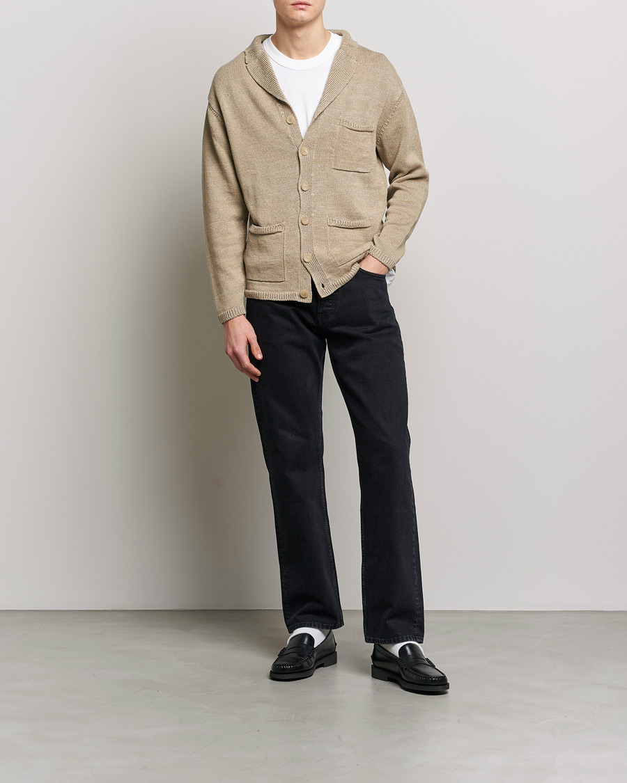 Homme | Pulls Et Tricots | Inis Meáin | Washed Linen Pub Jacket Dark Natural