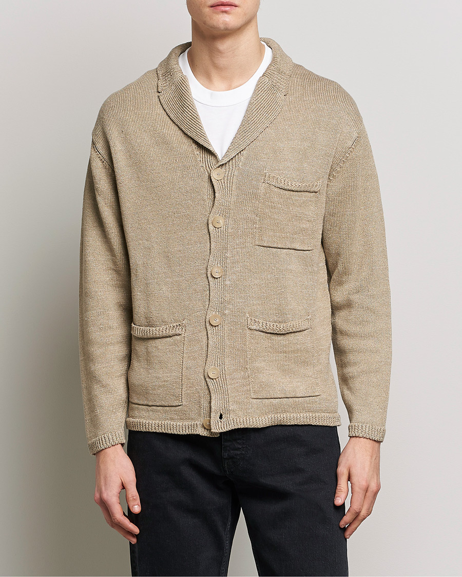 Homme | Pulls Et Tricots | Inis Meáin | Washed Linen Pub Jacket Dark Natural