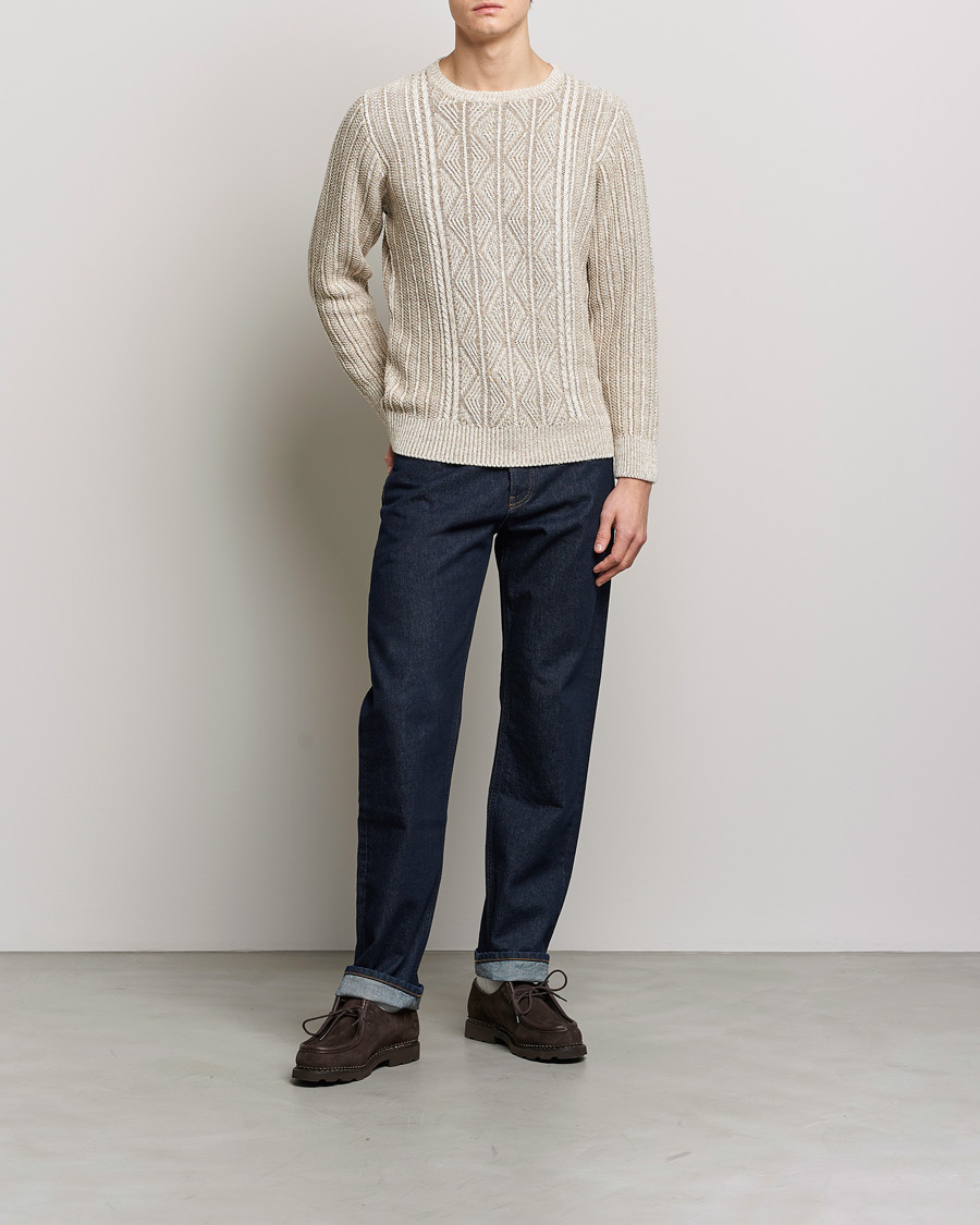 Homme | Pulls Et Tricots | Inis Meáin | Patented Aran Knitted Linen Crew Neck Beige