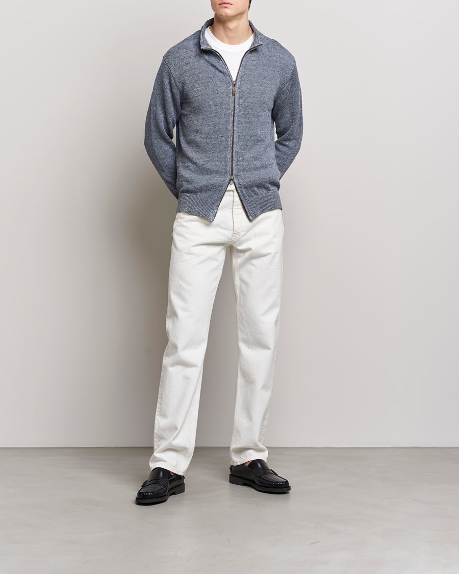 Homme | Pulls Et Tricots | Inis Meáin | Chevron Washed Donegal Linen Zipper Dusk