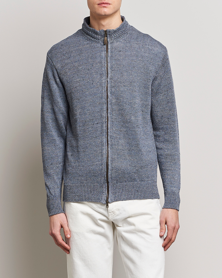 Homme | Pulls Et Tricots | Inis Meáin | Chevron Washed Donegal Linen Zipper Dusk