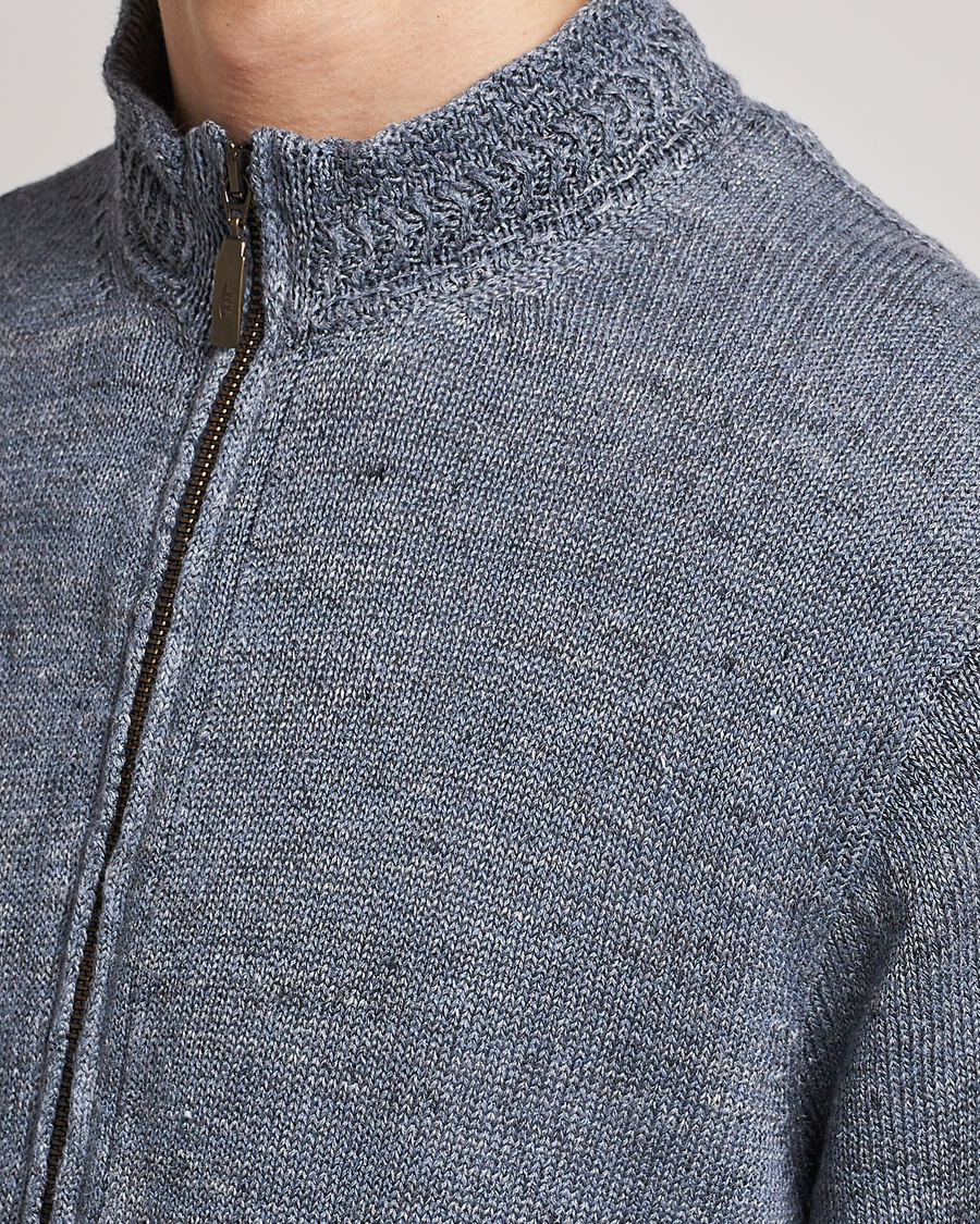 Homme | Pulls Et Tricots | Inis Meáin | Chevron Washed Donegal Linen Zipper Dusk