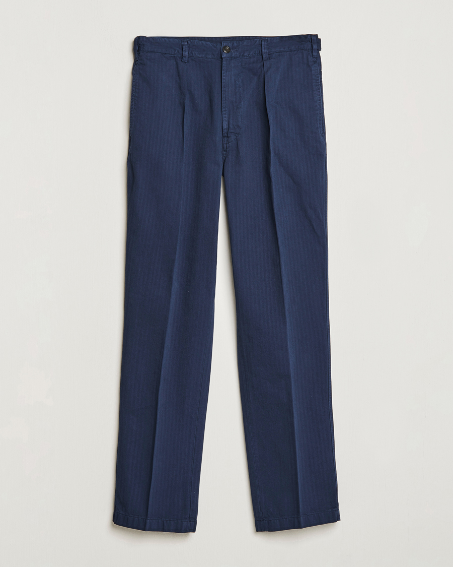 Homme | Pantalons | Drake's | Cotton Herringbone One Pleat Chino Navy