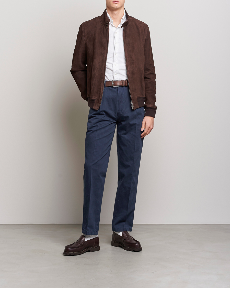 Homme | Pantalons | Drake's | Cotton Herringbone One Pleat Chino Navy