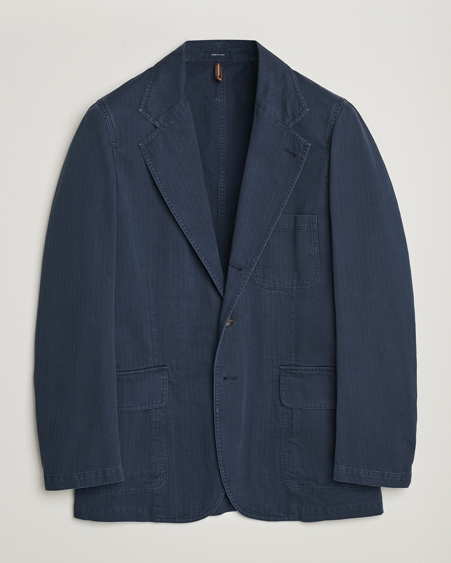 Homme | Blazers | Drake's | MKI Cotton Herringbone Games Blazer Navy