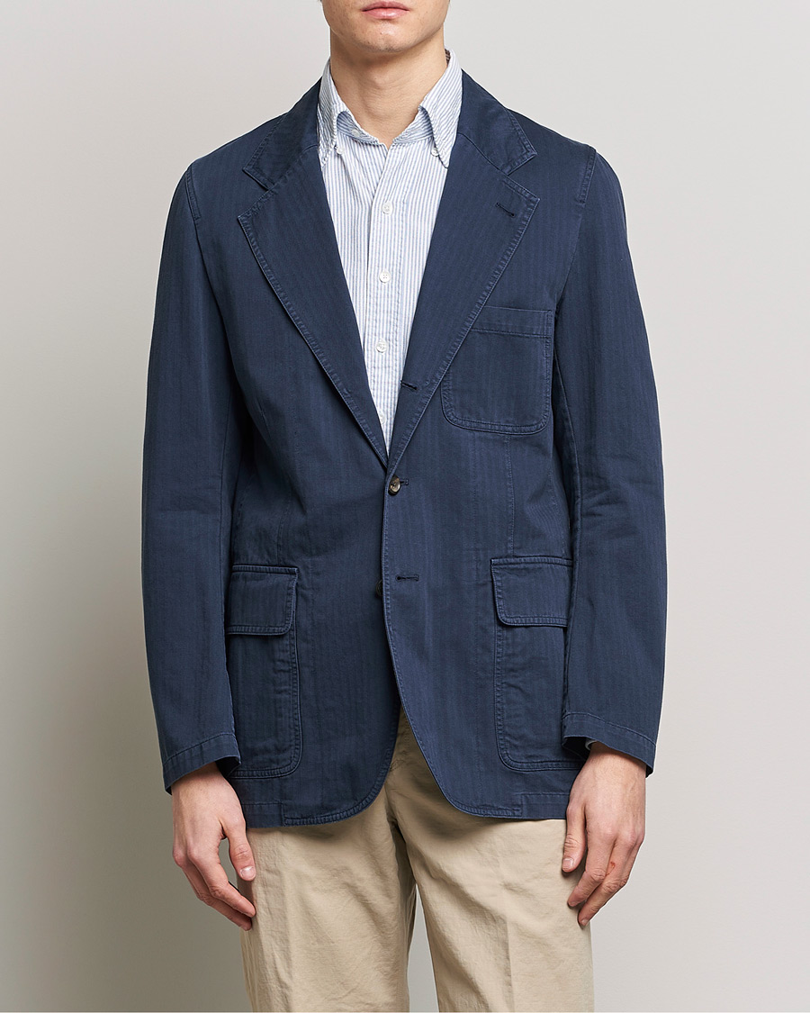 Homme | Blazers | Drake's | MKI Cotton Herringbone Games Blazer Navy