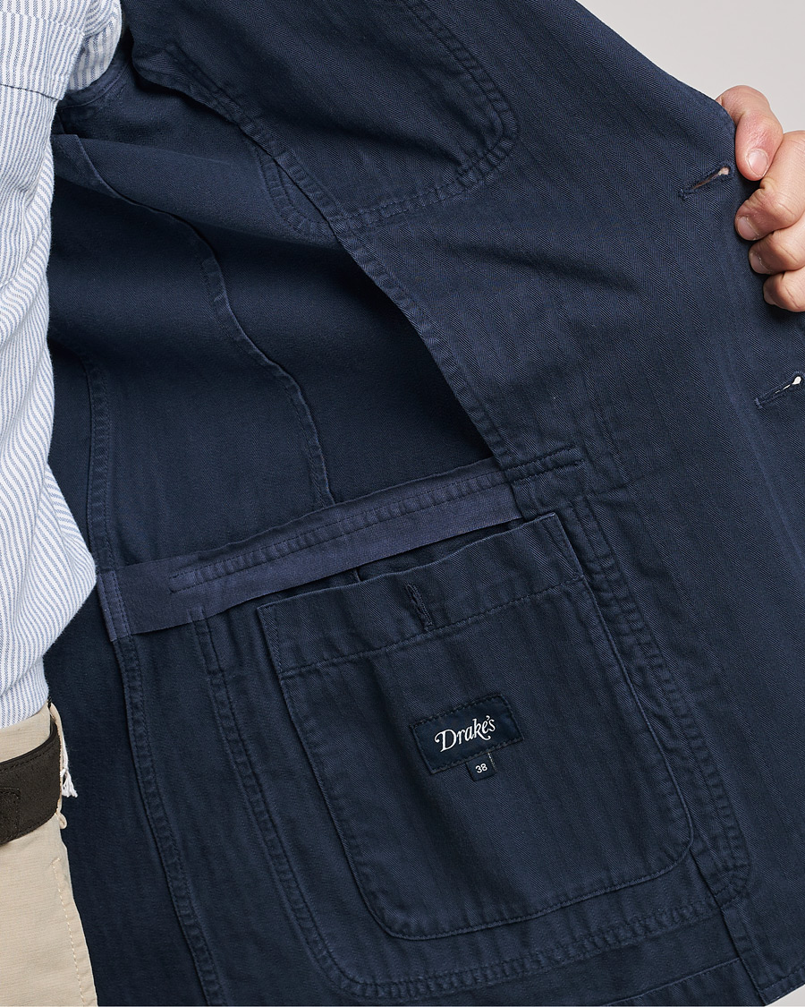 Homme | Blazers | Drake's | MKI Cotton Herringbone Games Blazer Navy