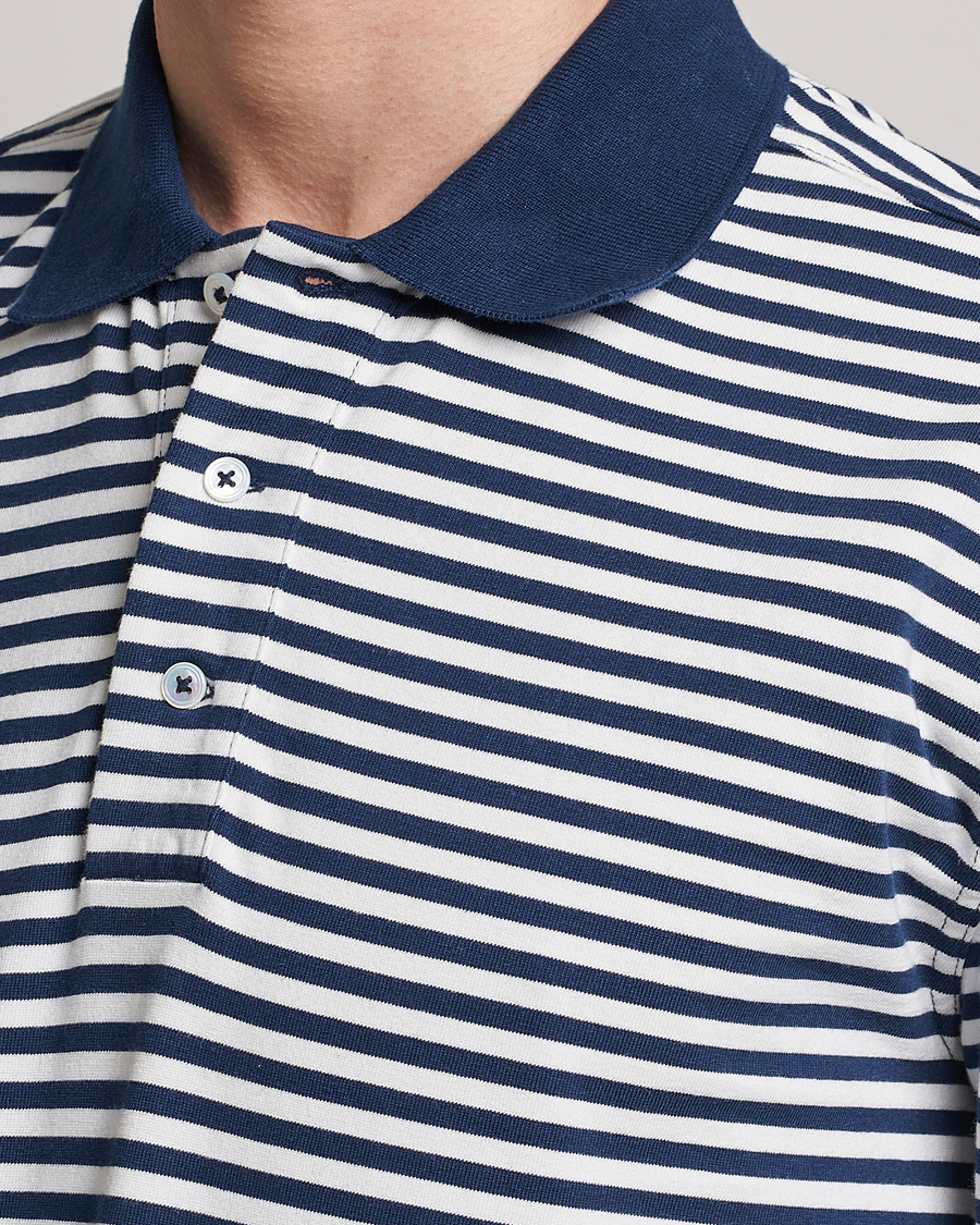 Homme | Pulls Et Tricots | Drake's | Striped Long Sleeve Jersey Polo White/Navy