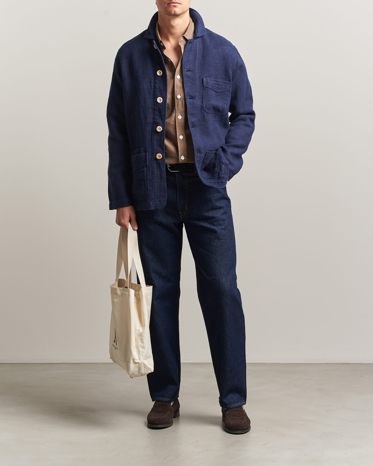 Homme | Manteaux Et Vestes | Drake's | Heavy Linen 5-Pocket Chore Jacket Navy