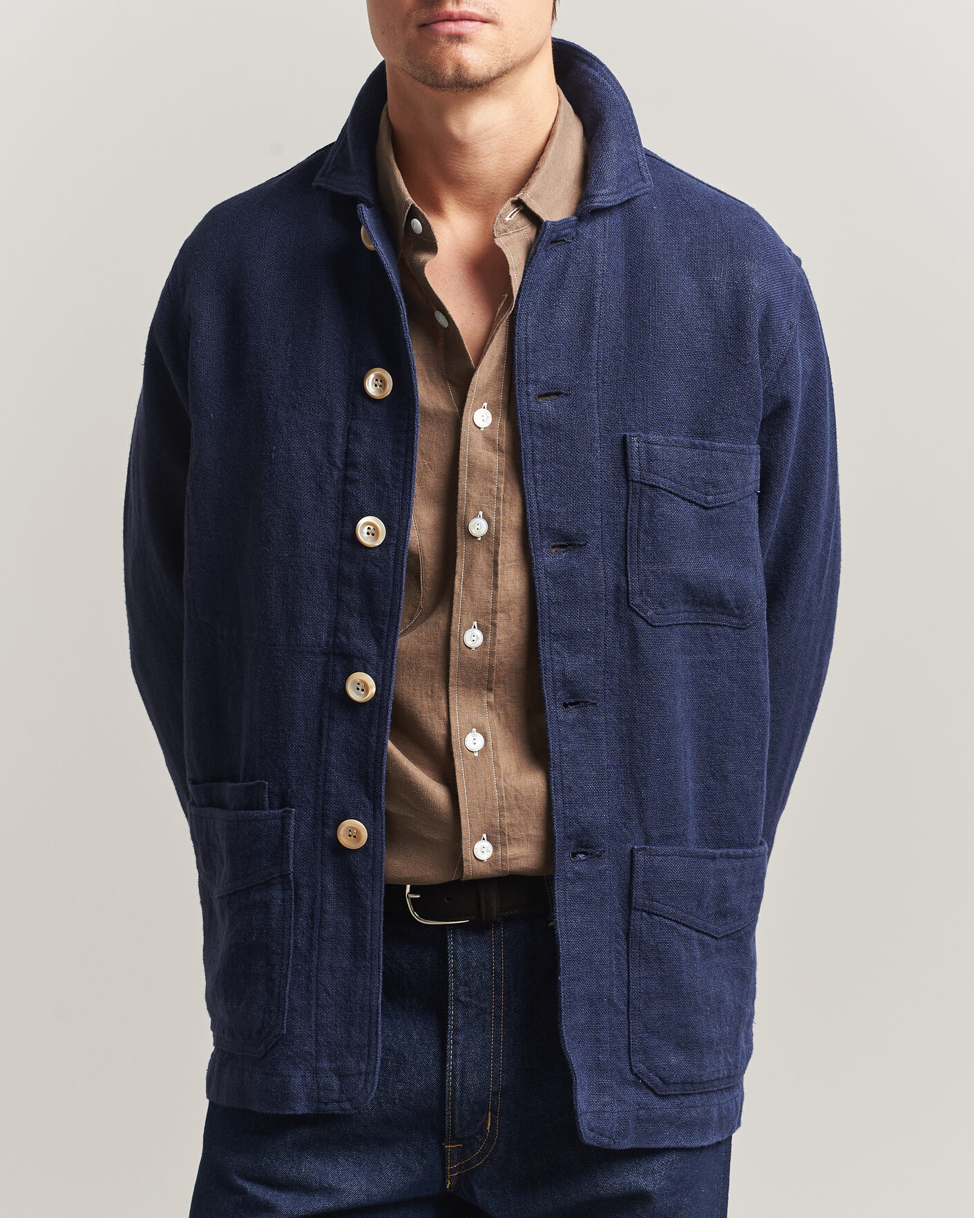 Homme | Manteaux Et Vestes | Drake's | Heavy Linen 5-Pocket Chore Jacket Navy