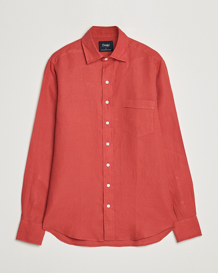 Homme | Chemises | Drake's | Linen Summer Shirt Red