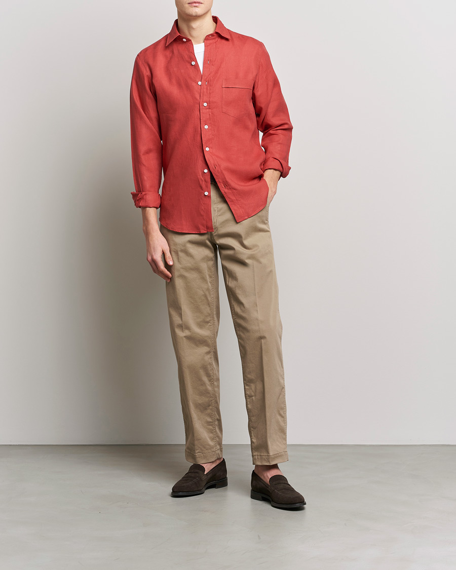 Homme | Chemises | Drake's | Linen Summer Shirt Red