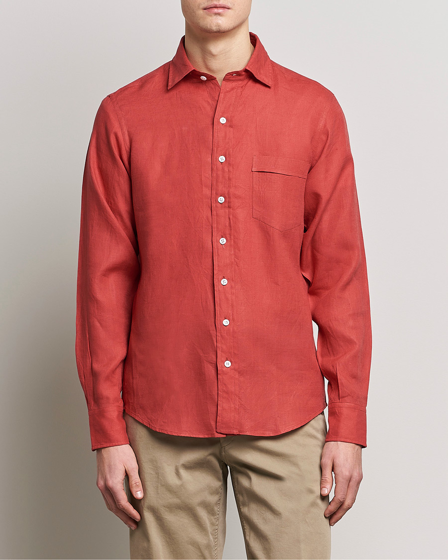 Homme | Chemises | Drake's | Linen Summer Shirt Red