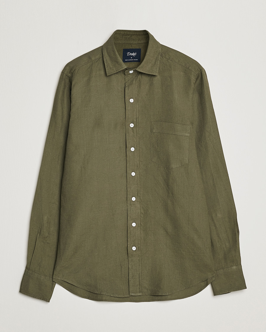 Homme | Chemises | Drake's | Linen Summer Shirt Green