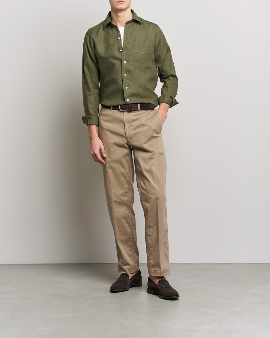 Homme | Chemises | Drake's | Linen Summer Shirt Green