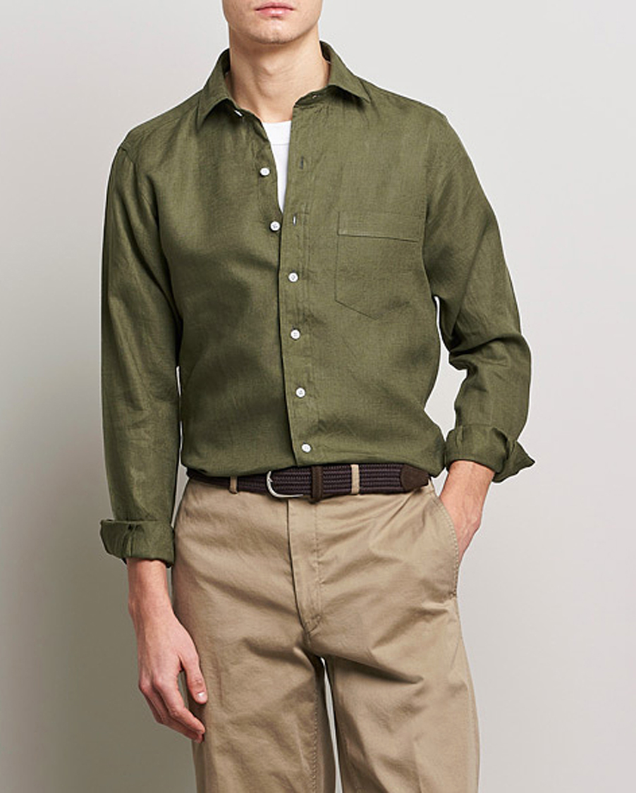 Homme | Chemises | Drake's | Linen Summer Shirt Green