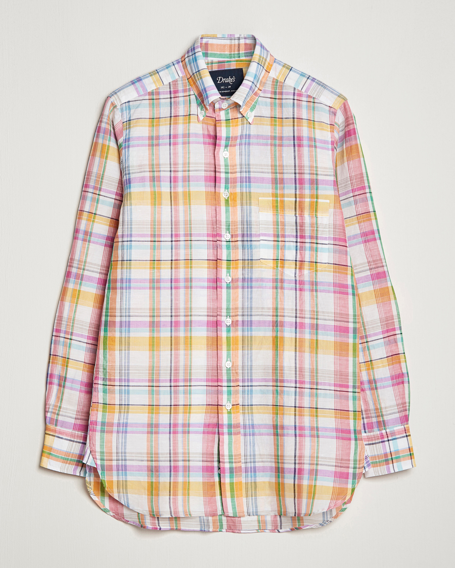 Homme | Chemises | Drake's | Checked Button Down Linen Shirt Multi