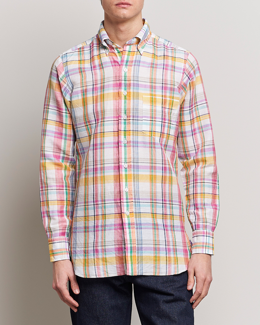 Homme | Chemises | Drake's | Checked Button Down Linen Shirt Multi
