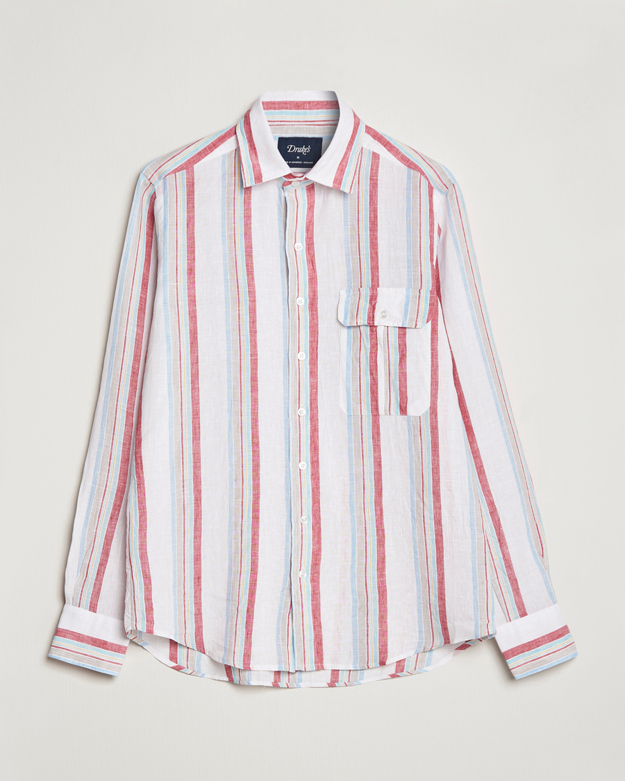 Homme | Chemises | Drake's | Striped Linen Summer Shirt Multi