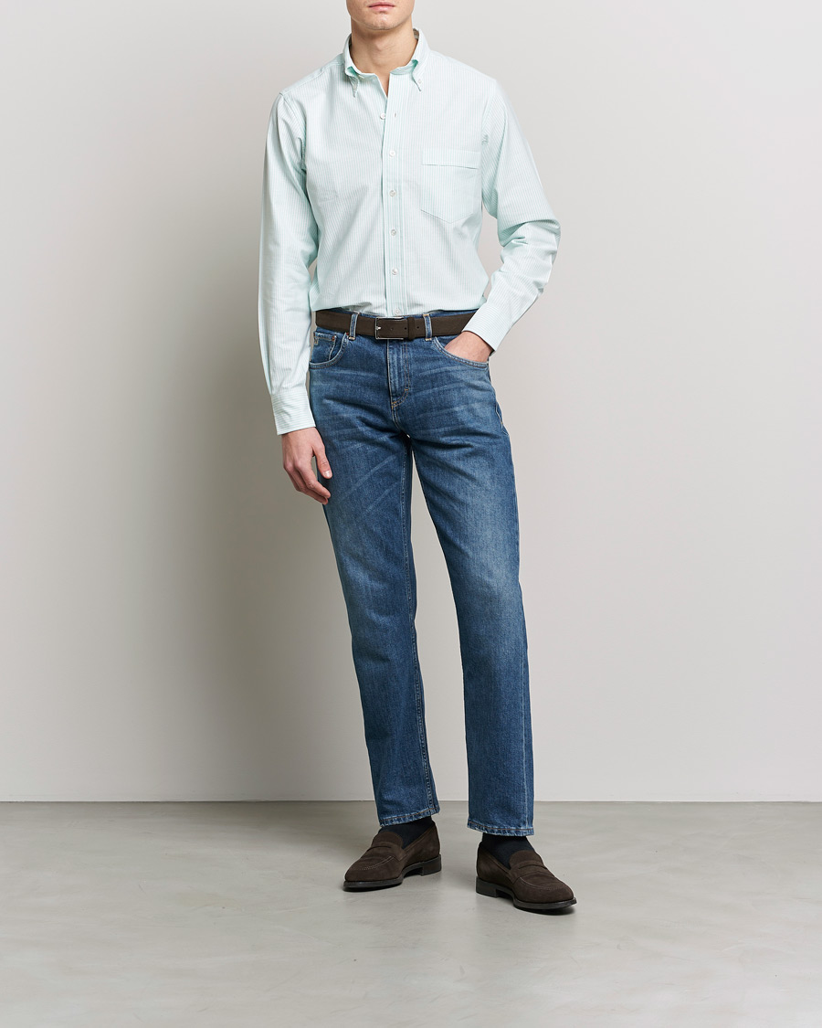 Homme | Chemises | Drake's | Striped Button Down Oxford Shirt Green