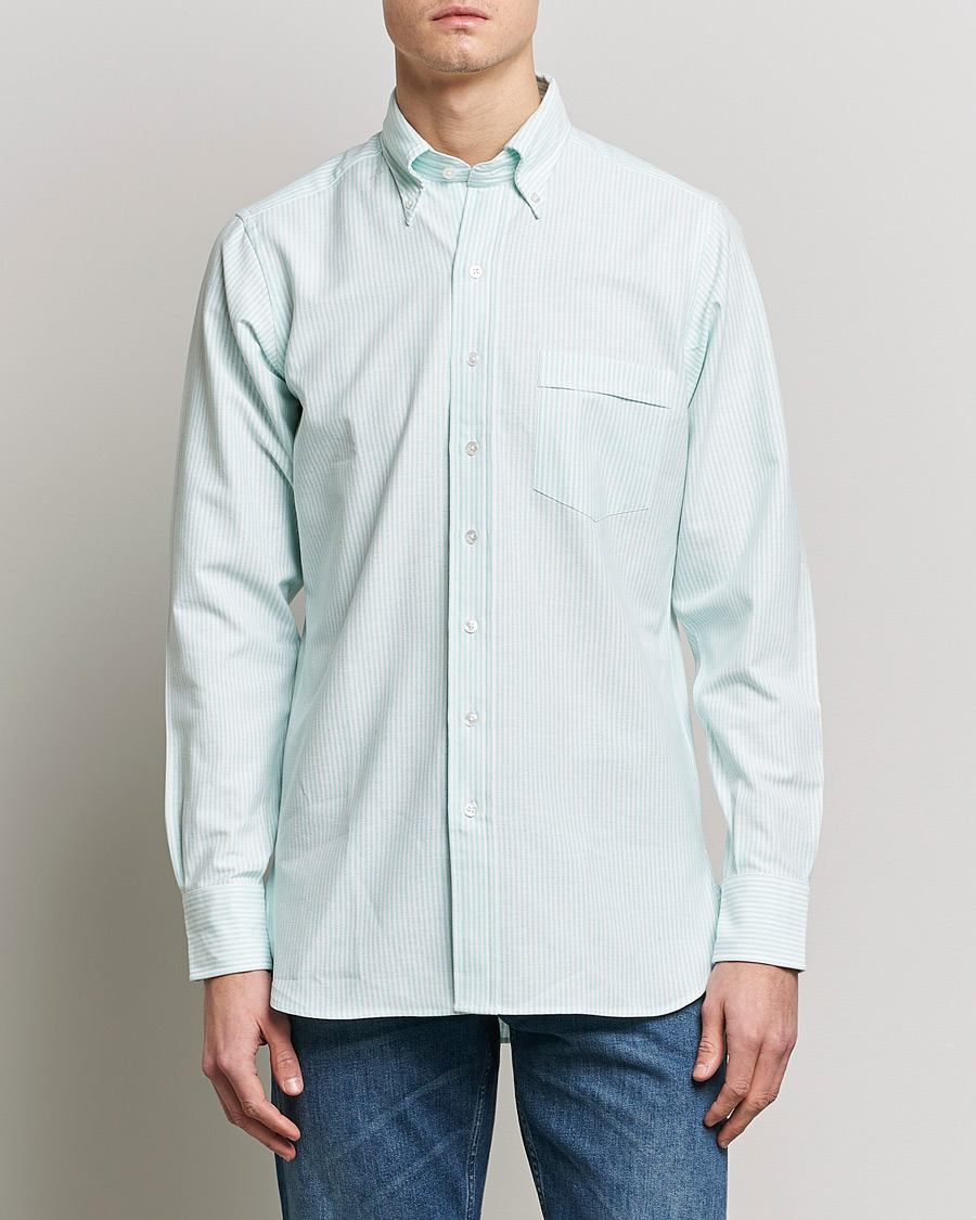 Homme | Chemises | Drake's | Striped Button Down Oxford Shirt Green