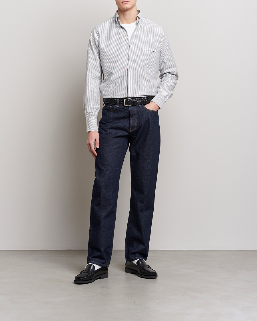 Homme | Chemises | Drake's | Striped Button Down Oxford Shirt Black