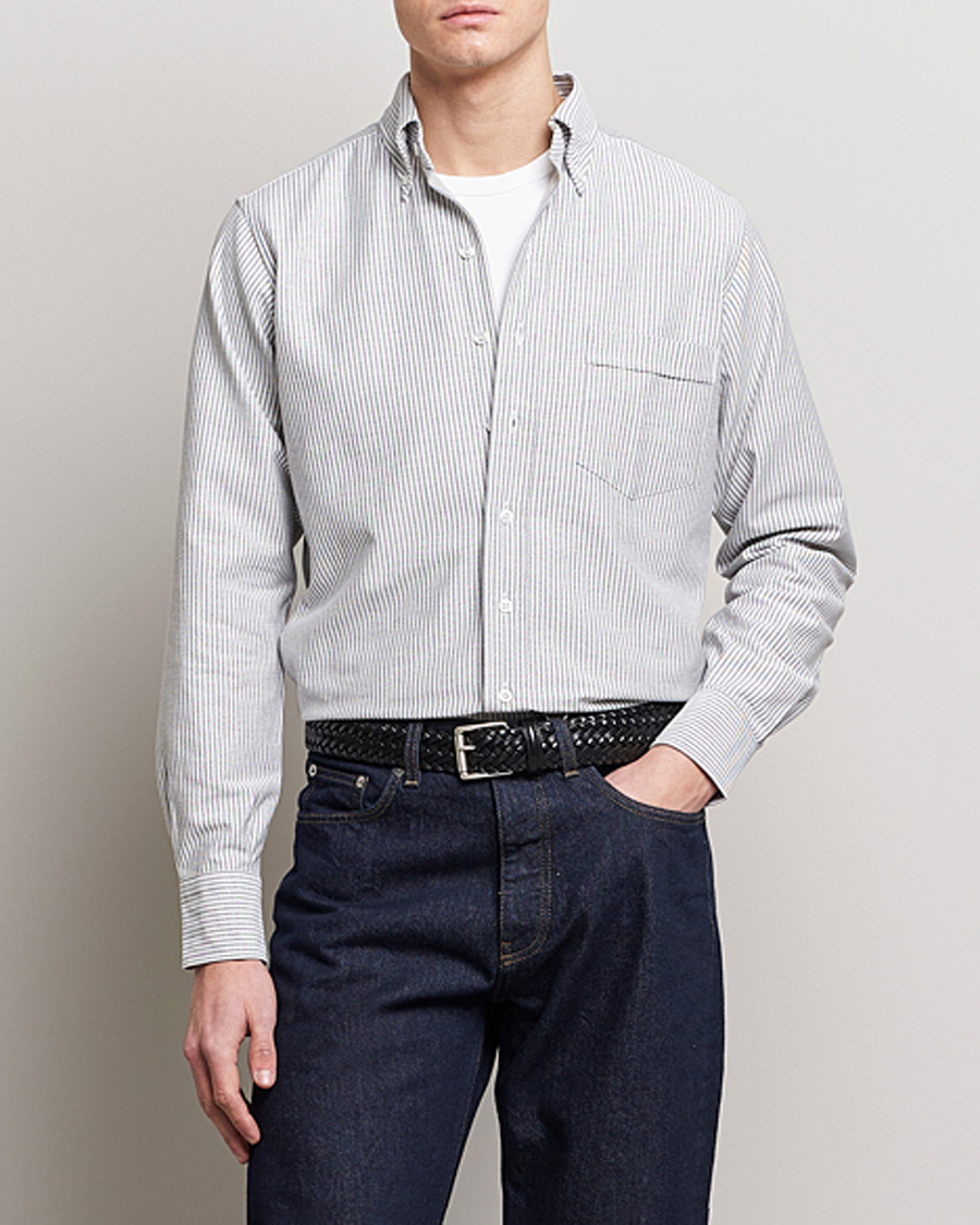 Homme | Chemises | Drake's | Striped Button Down Oxford Shirt Black