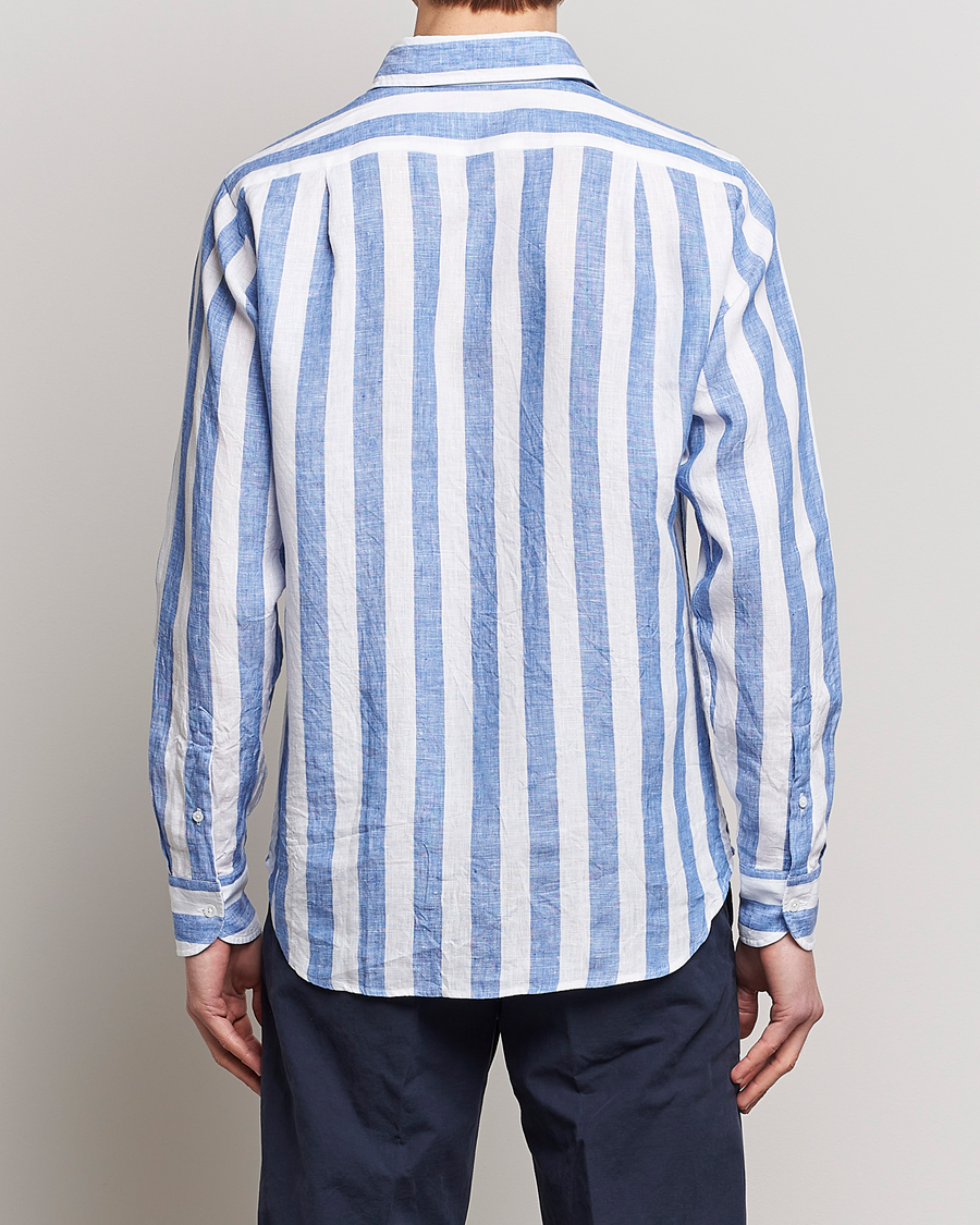 Homme | Chemises | Drake's | Broad Stripe Linen Spread Collar Shirt Blue
