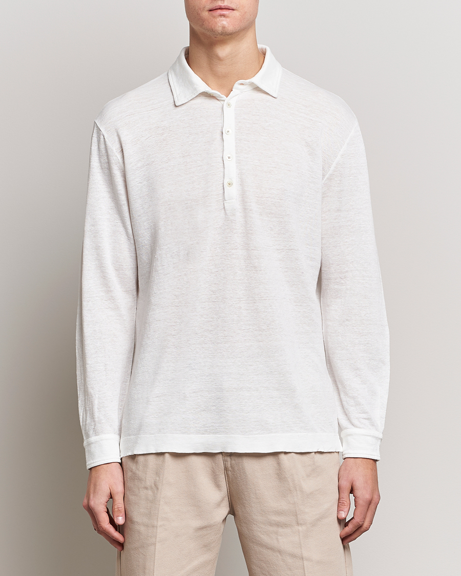 Homme | Pulls Et Tricots | Massimo Alba | Raya Long Sleeve Linen Polo White